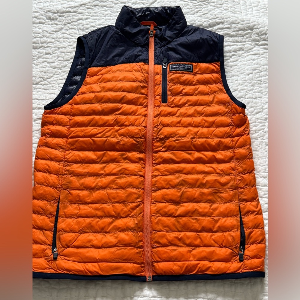 Vineyard Vines Orange and Navy Kids Vest- Size XL